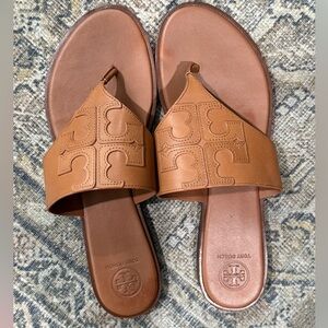 Tory Burch Tan Leather Slide Sandals